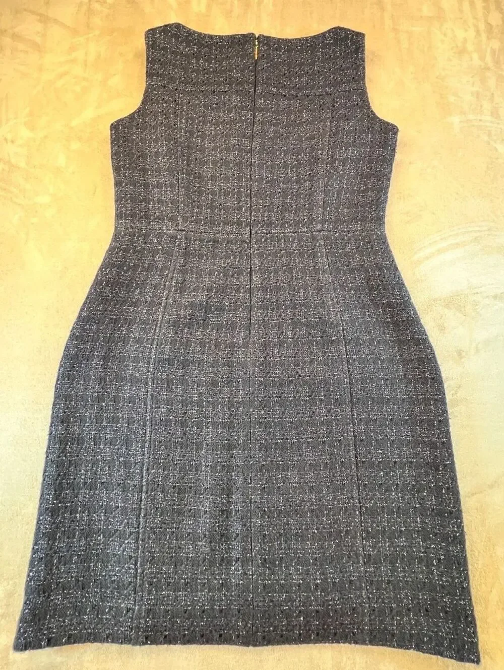Tory Burch Aria Tweed Dress Navy Metallic Sleeveless A-Line Sheath Size 6